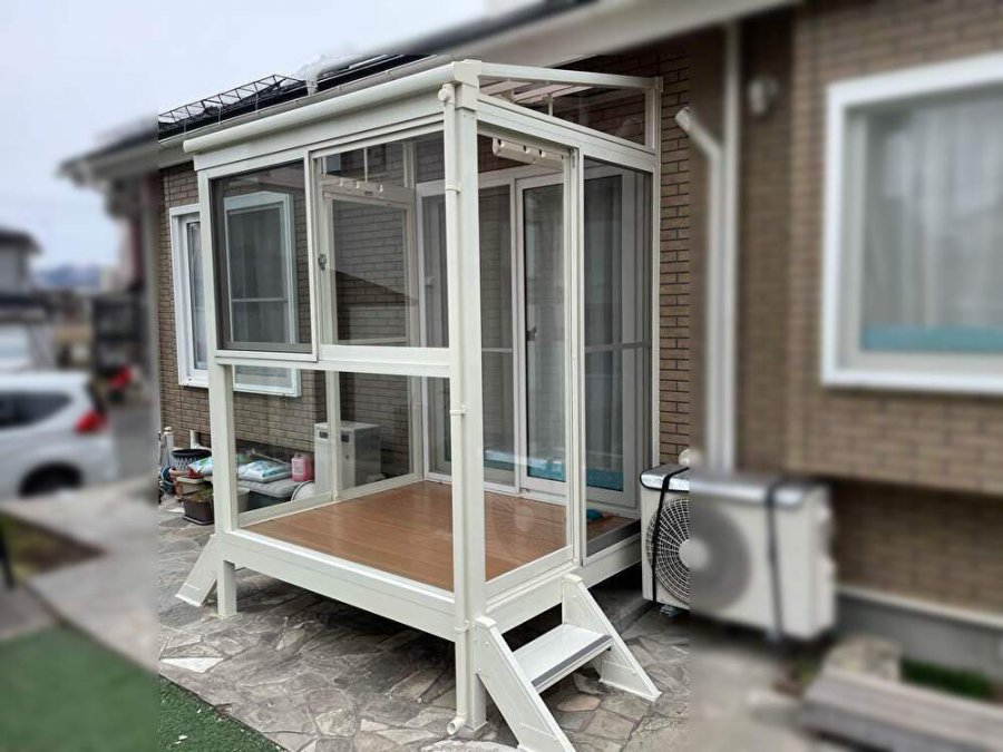 物干しスペースで家事ラクに！サンルーム設置｜岩手県滝沢市