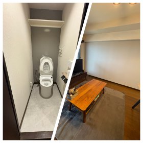宮崎市|上品な空間に生まれ変わったトイレとリビング壁面