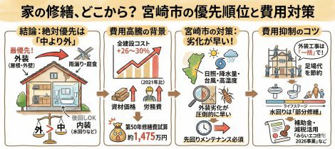 【2026年最新】宮崎市のリフォーム・修繕は「優先順位」が命！費用高騰を乗り切る戦略
